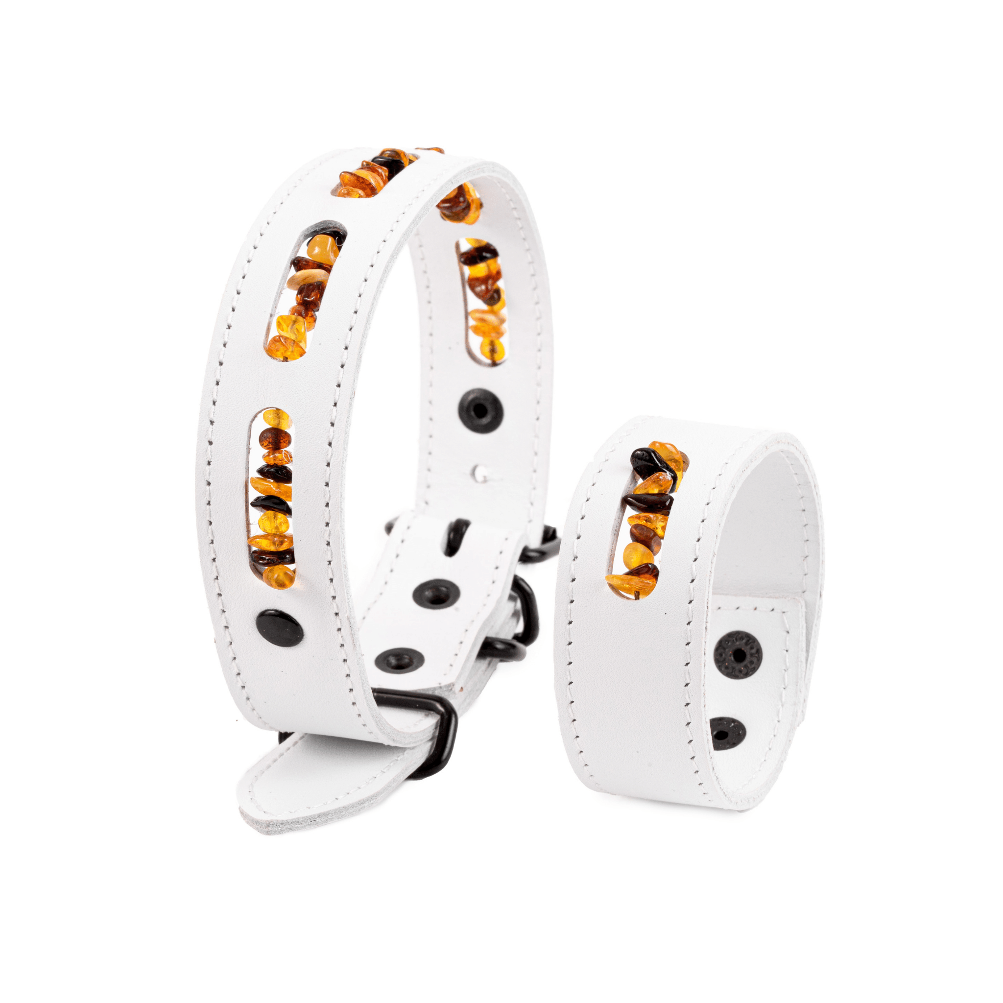 100% Handmade Dog Collar & Master's Bracelet Set - Glossy Amber - Peppy Pet Naturals