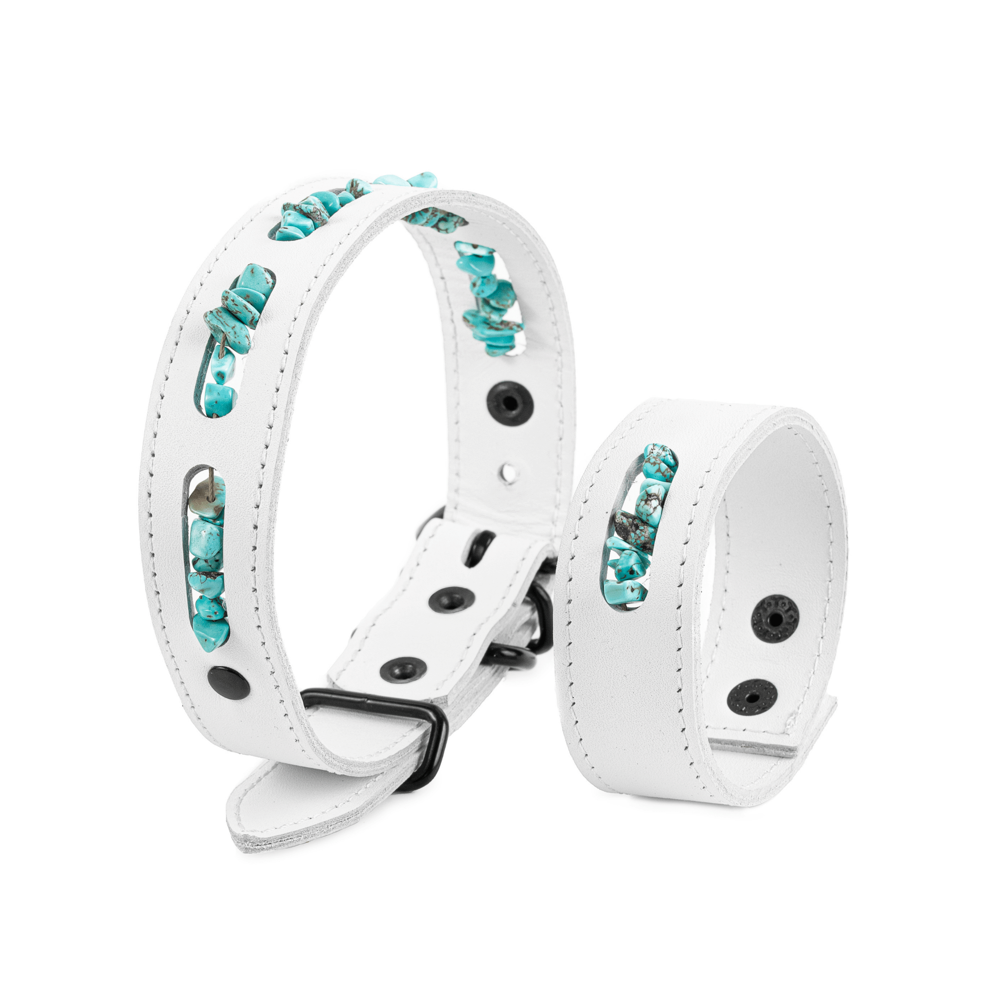 100% Handmade Dog Collar & Master's Bracelet Set - Turquoise Dream - Peppy Pet Naturals